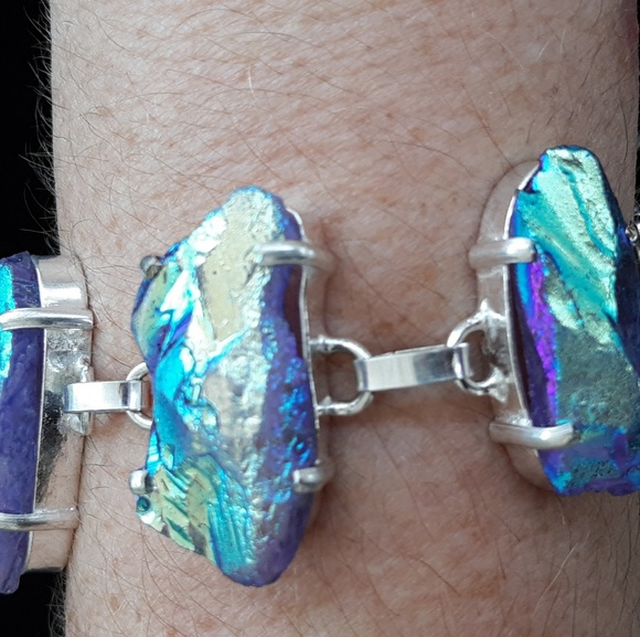 New Rainbow Titanium Crystal Agate Silver Bracelet. - Picture 3 of 8